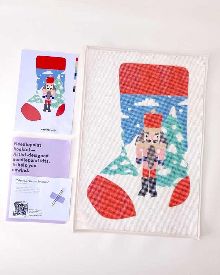 Nutcracker in the Snow Stocking Needlepoint Kit by Unwind Studio