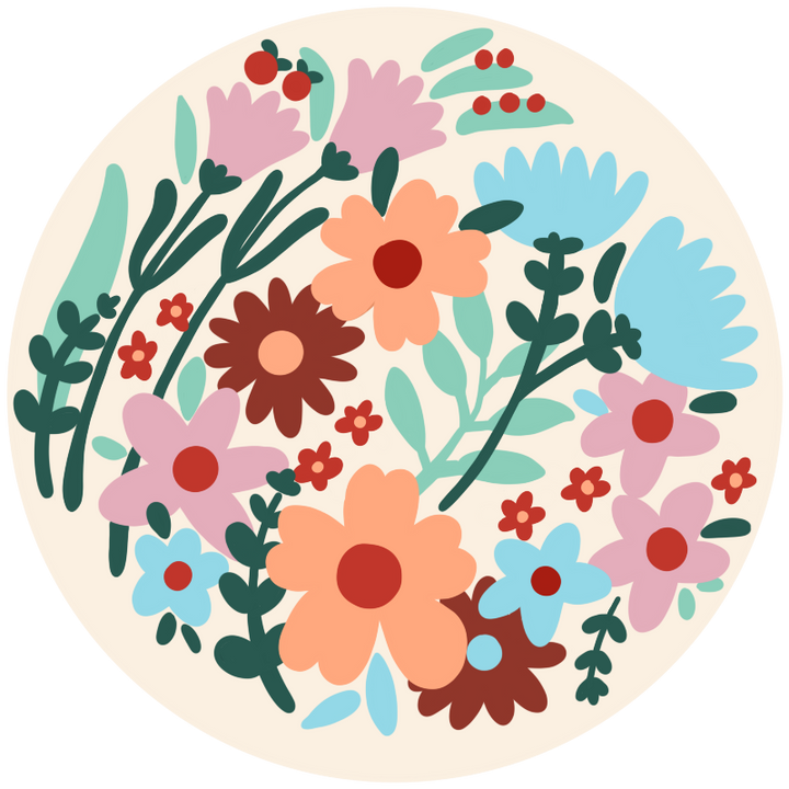 Happy Flowers floral modern design for a needlepoint kit by Unwind Studio in collaboration with artist Moniquilla