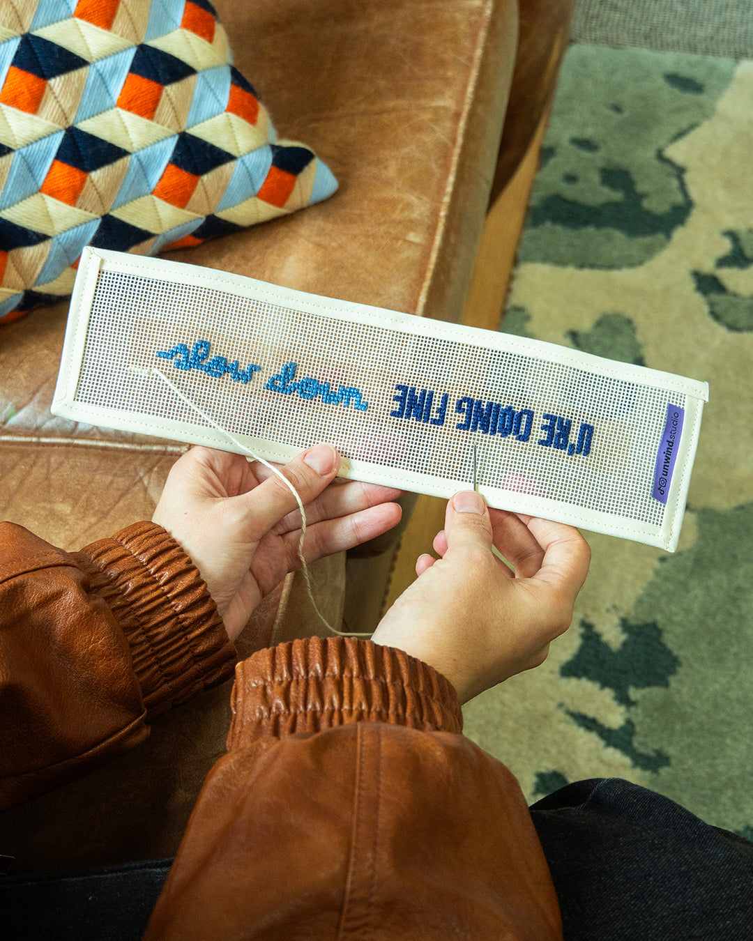 "Slow Down, U're Doing Fine" Needlepoint Key Fob Kit