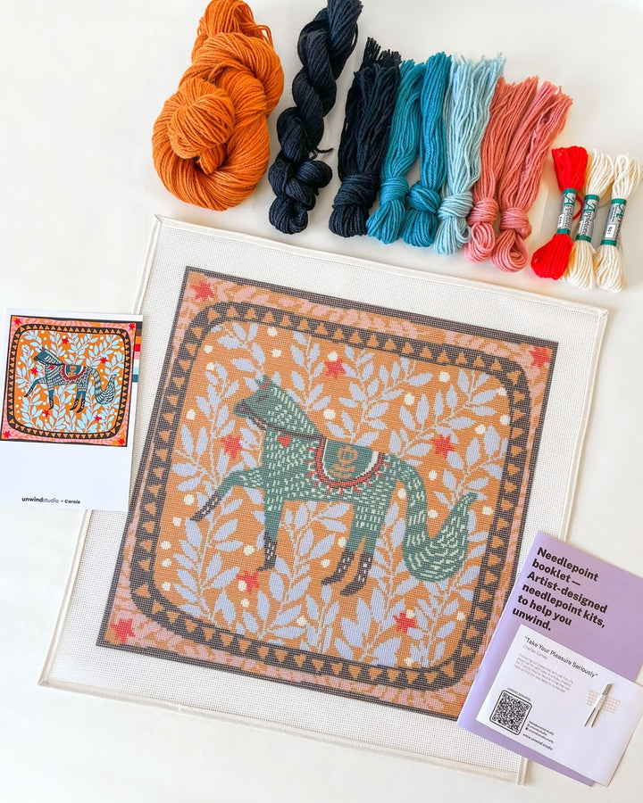 Folk Horse Needlepoint Cushion Kit by Unwind Studio