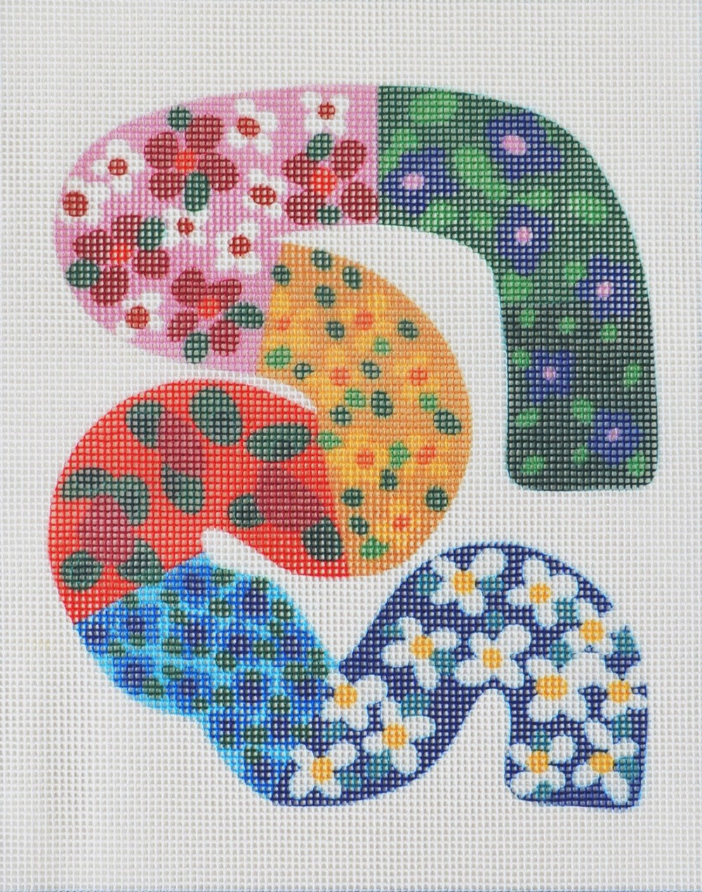 Sunflower abstract and floral design for a needlepoint kit by Unwind Studio in collaboration with artist Melanie Macilwain