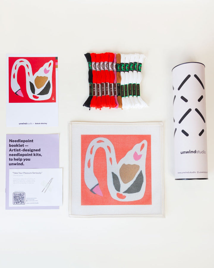 Swan on Red Needlepoint Kit by Unwind Studio