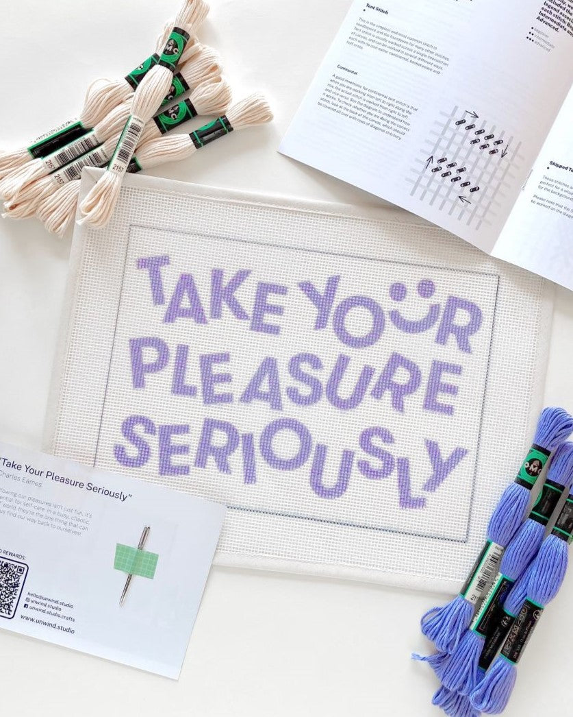 "Take your Pleasure Seriously" Horizontal Needlepoint Kit