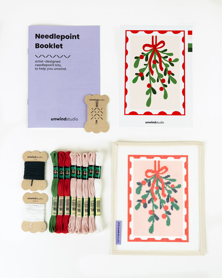 Under the Mistletoe Postcard Needlepoint Kit