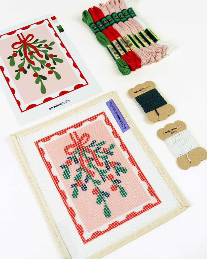 Under the Mistletoe Postcard Needlepoint Kit