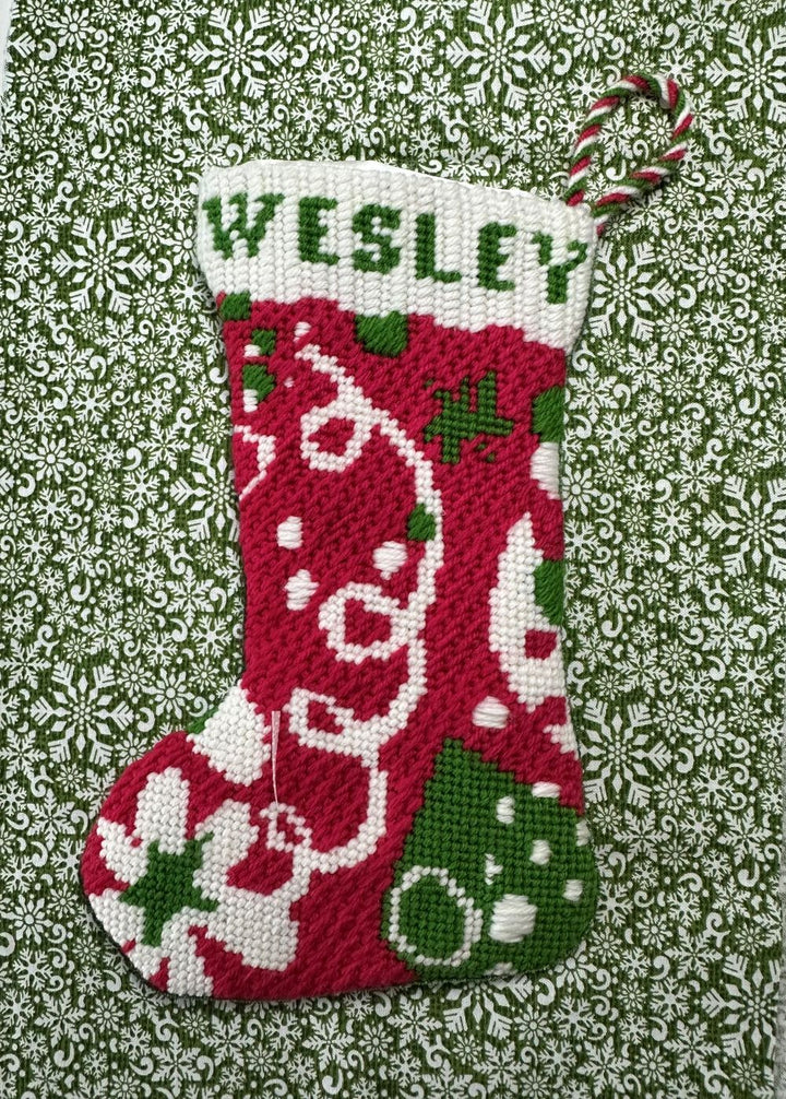 Unwind Needlepoint Stocking finished by a customer