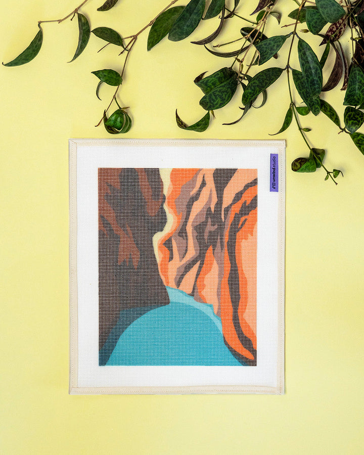 Zion National Park needlepoint canvas featuring red rock formations and desert landscape in warm earth tones