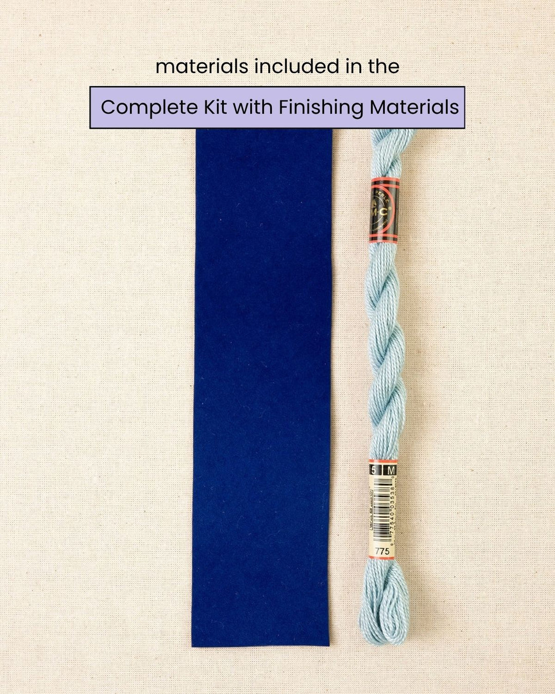 anne bookmark needlepoint kit finishing materials with self-adhesive velvet fabric and thread.