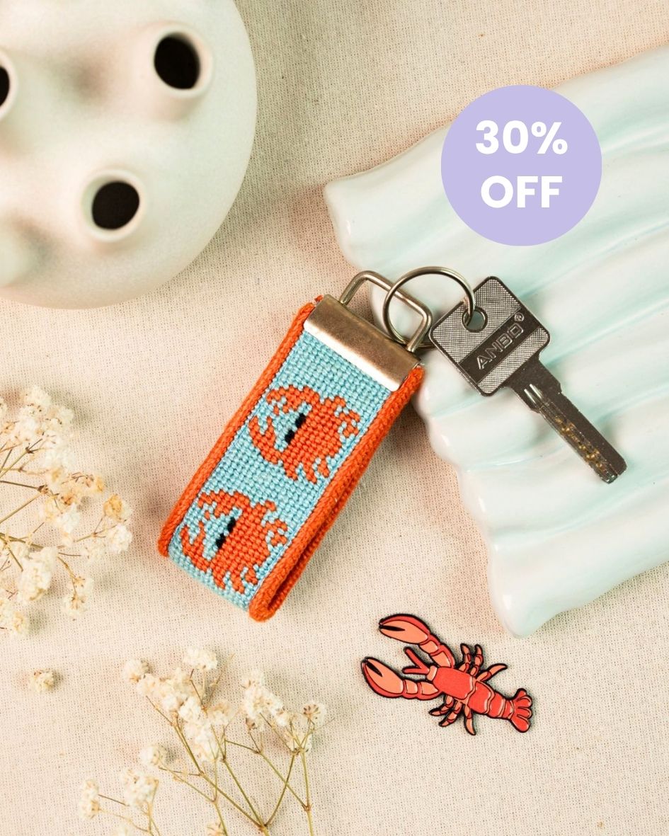 crabs key fob needlepoint kit for unwind's studio end of summer sale