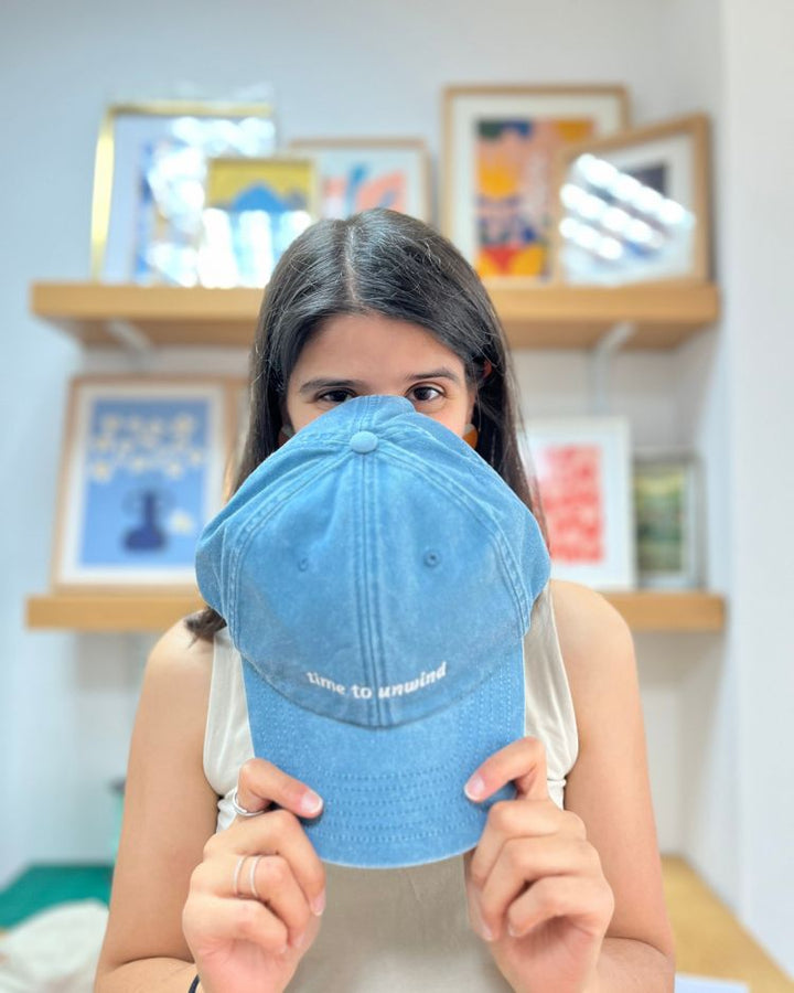 Baseball Cap Vintage Light Denim "Time to Unwind"