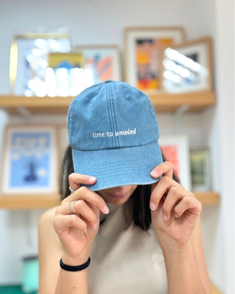 Baseball Cap Vintage Light Denim Time to Unwind Unwind Studio