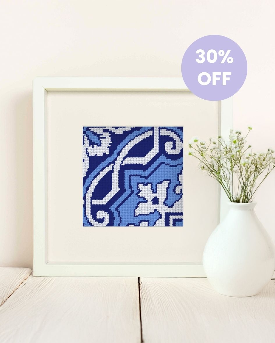 Fontainhas Tile needlepoint kit for unwind's studio end of summer sale