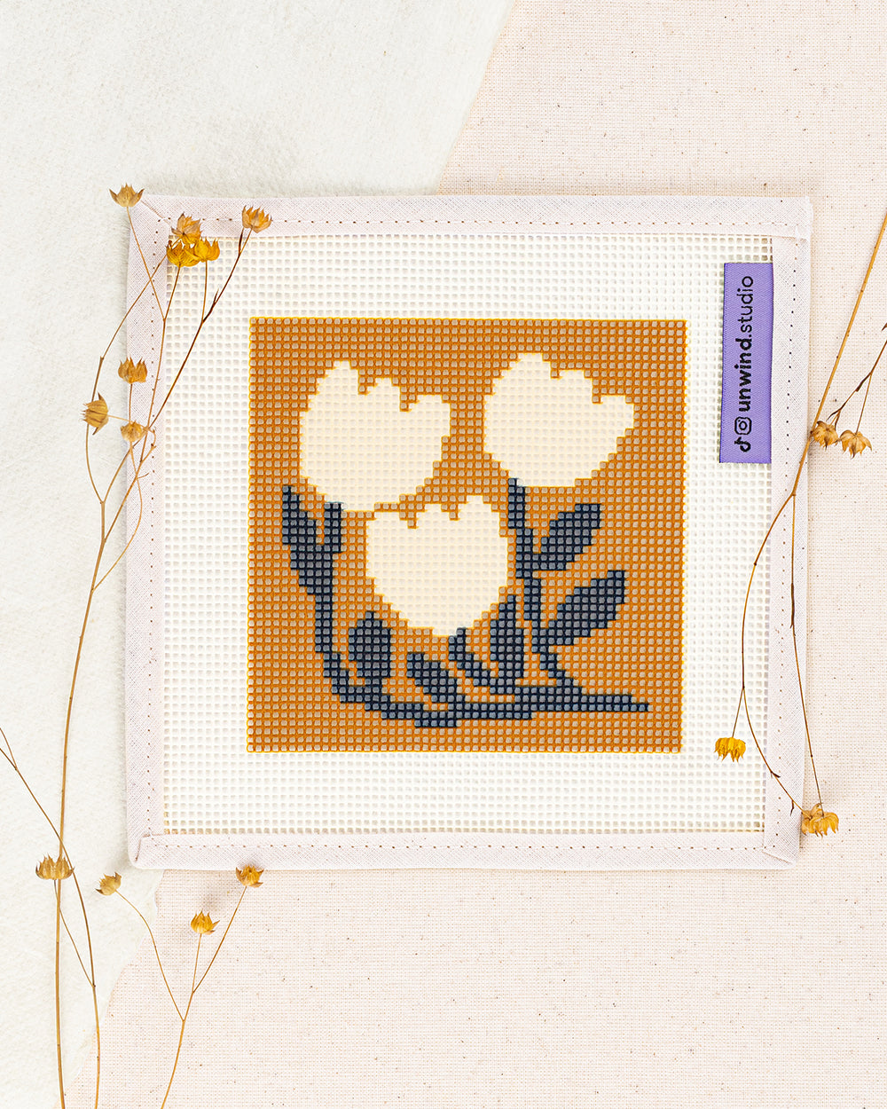 Golden Tulips Coaster Needlepoint Kit by Unwind Studio