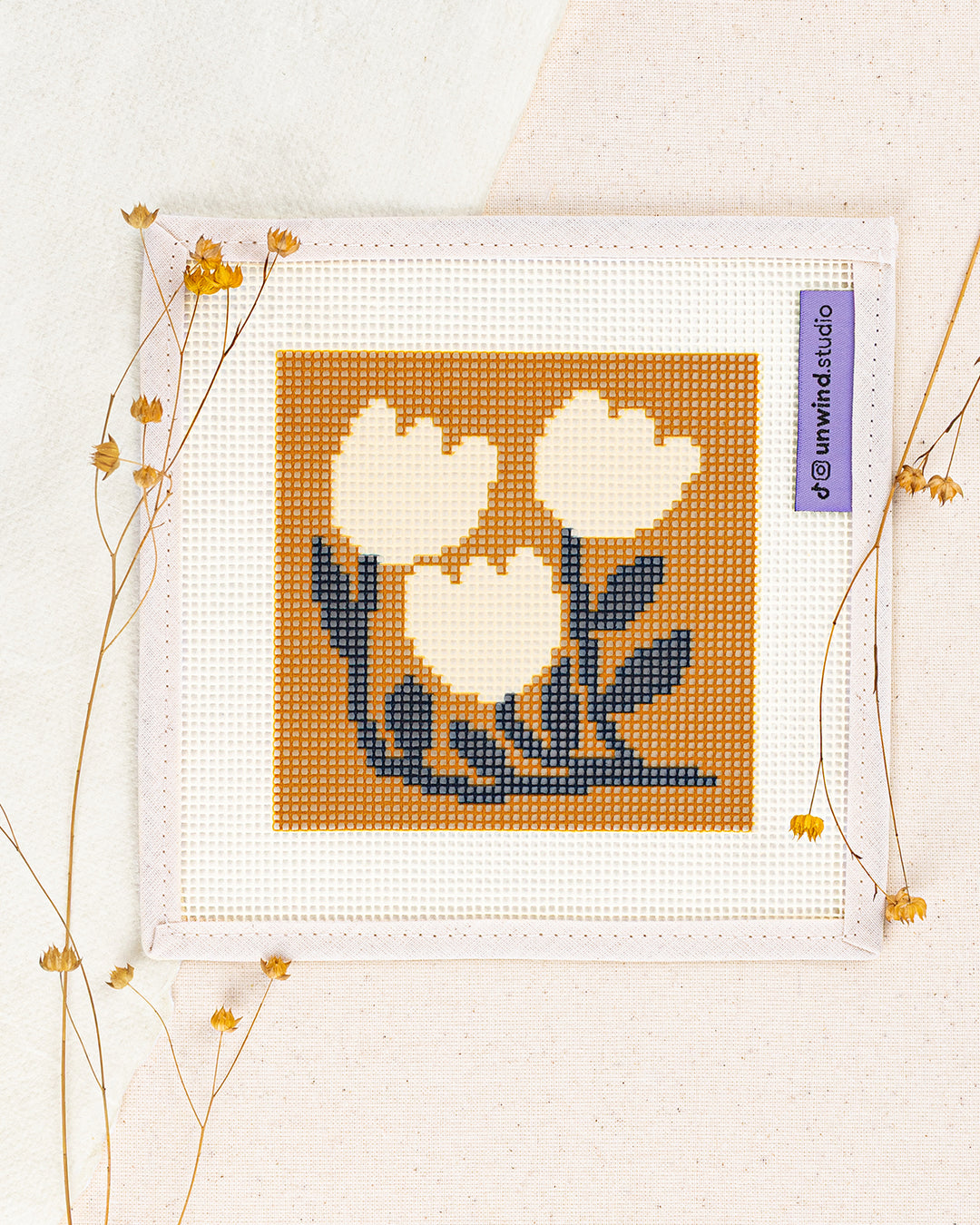 Golden Tulips Coaster Needlepoint Kit by Unwind Studio
