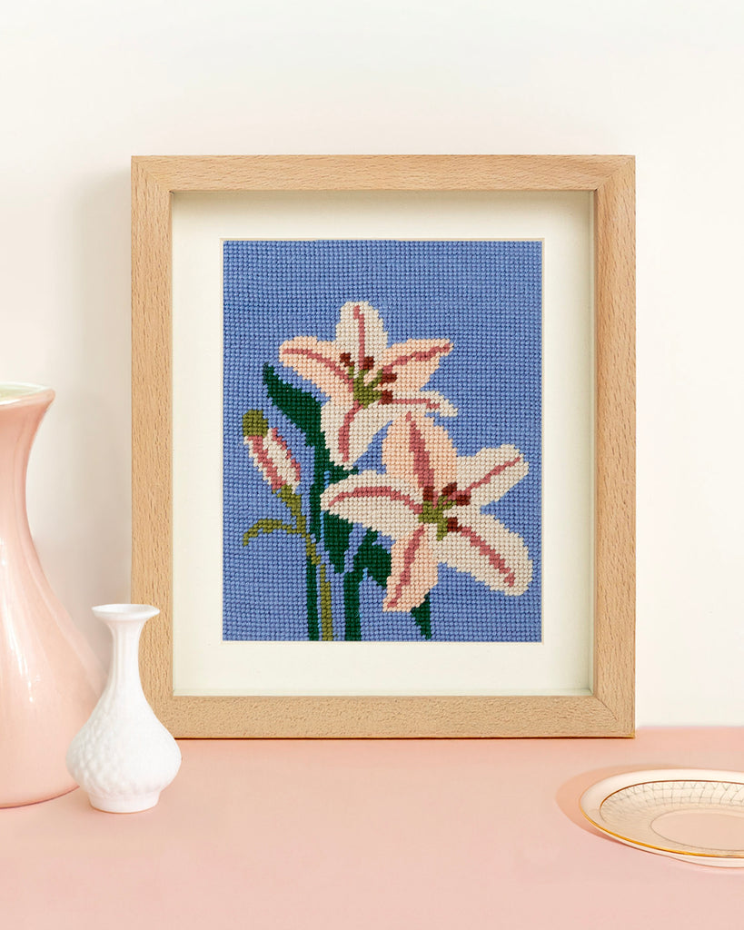 lily flower cross stitch pattern Modern Lillies Needlepoint Kit – Unwind Studio