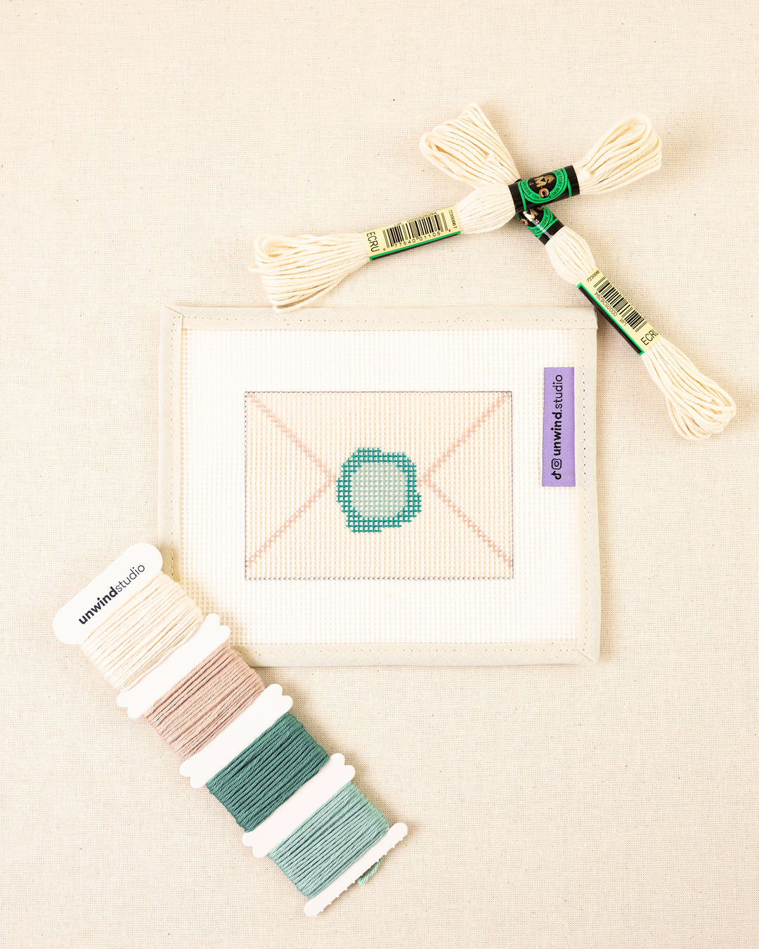Love Letter needlepoint Bag Charm canvas with matching threads