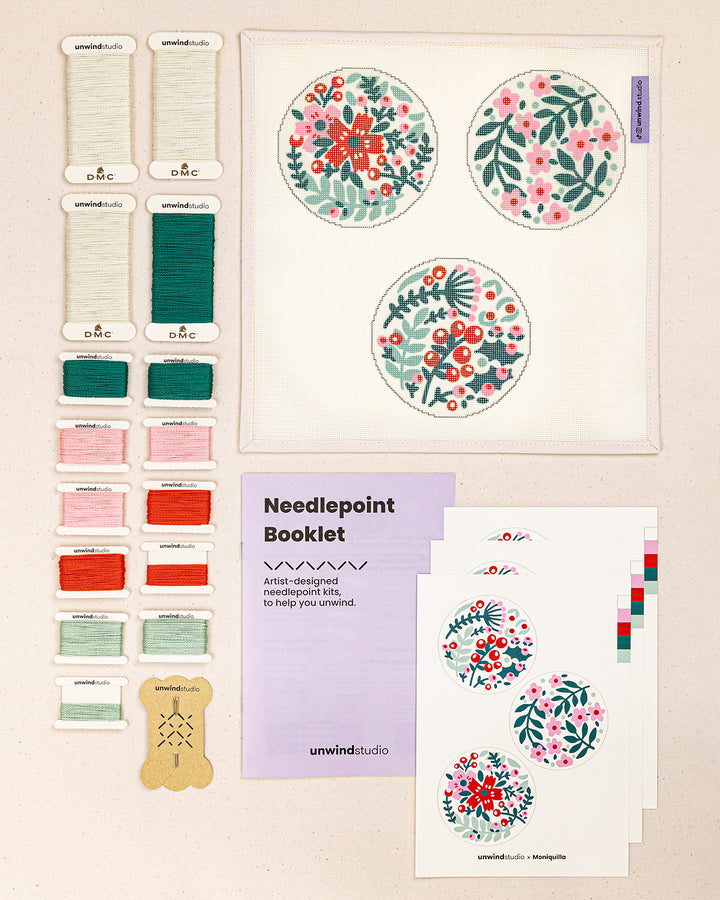 Merry Botanical Ornament Set Needlepoint Kit (PRE-ORDER)