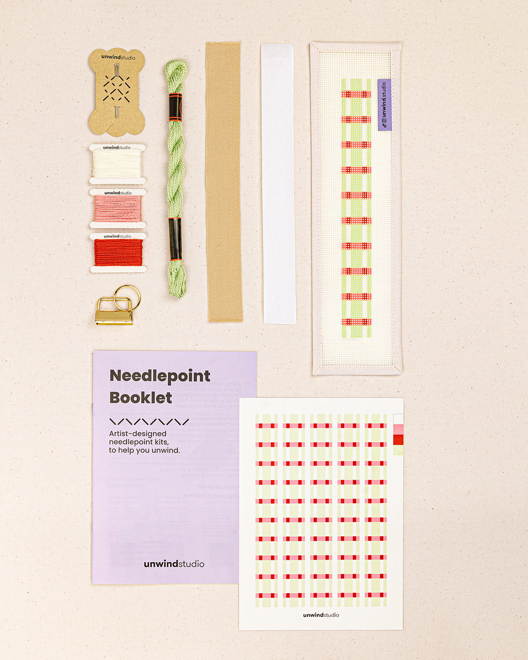 Peppermint Gingham Needlepoint Key Fob Kit