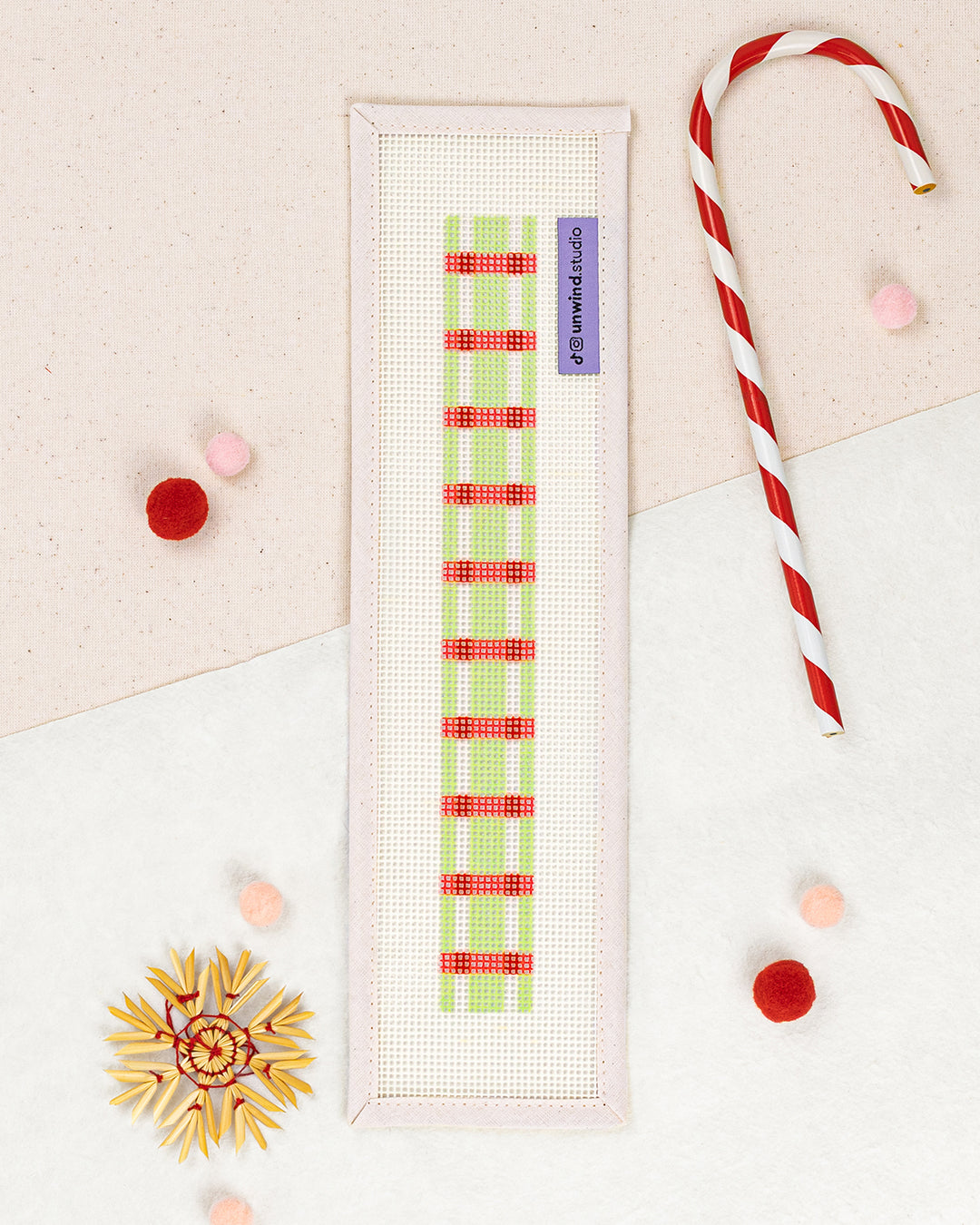 Peppermint Gingham Needlepoint Key Fob Kit