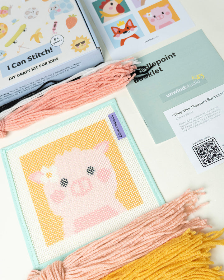 Pearl, the Pig - Needlepoint Kit for Kids