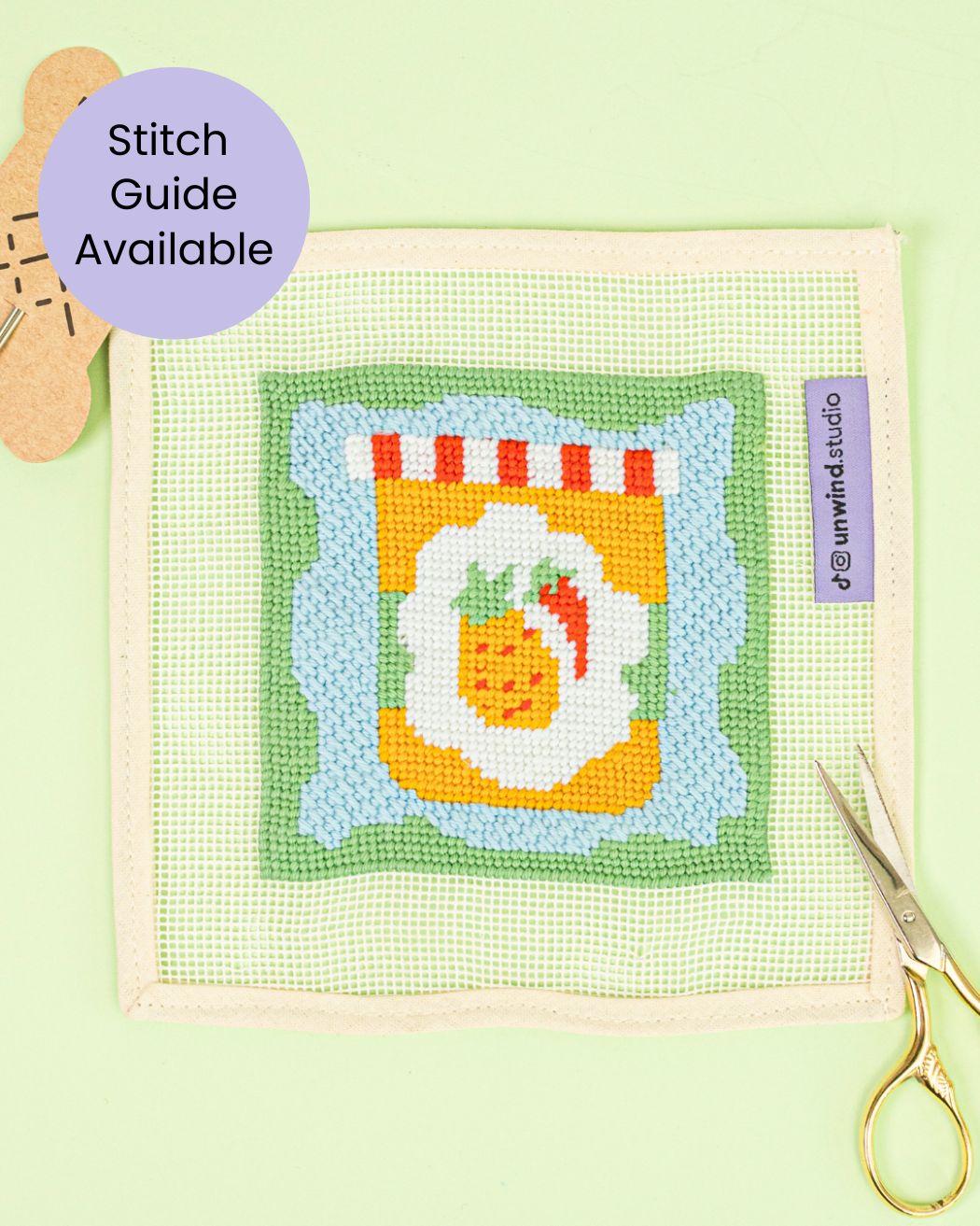 Pineapple and chili Jam-inspired needlepoint coaster kit