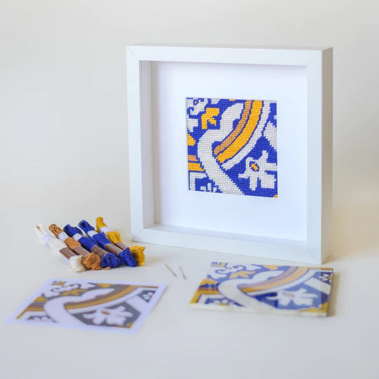 needlepoint design inspired by portuguese tiles