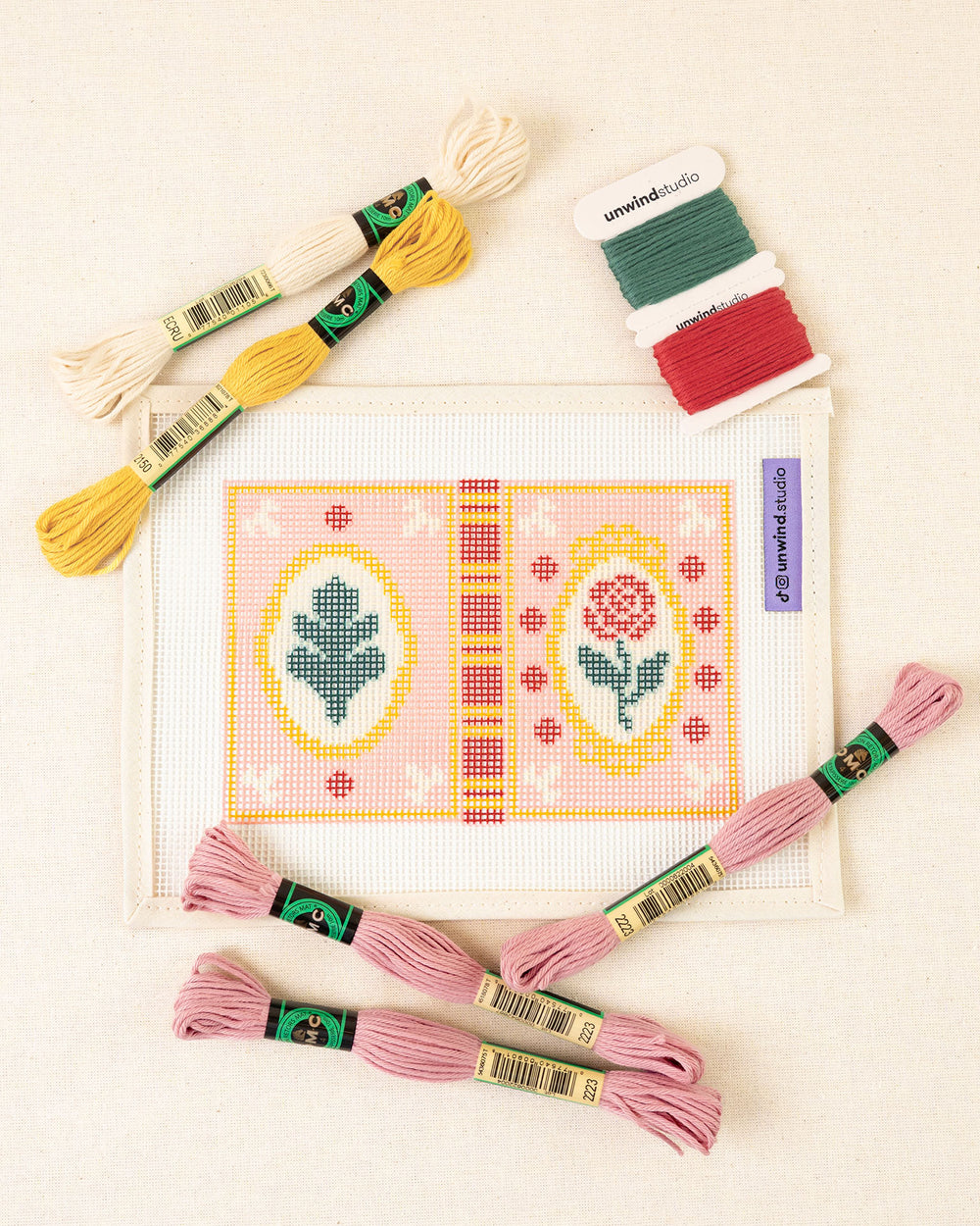 Romance book needlepoint bag charm canvas with matching threads