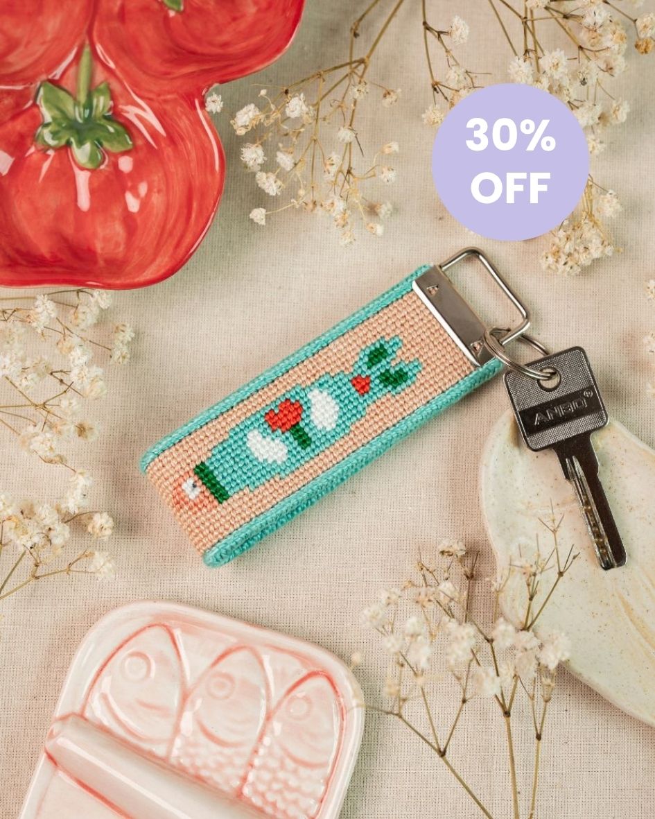 Sardine Key fob needlepoint kit for unwind's studio end of summer sale