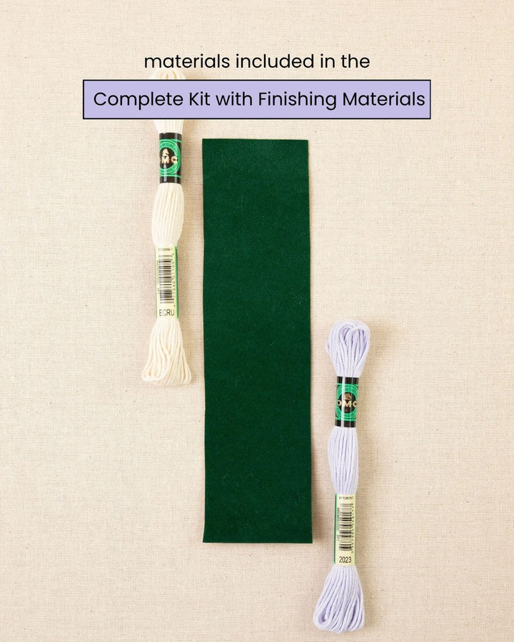 sensen & sensibility bookmark needlepoint kit finishing materials with self-adhesive velvet fabric and thread.