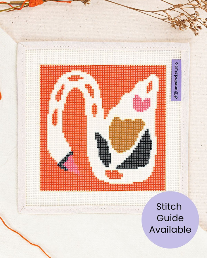 Swan on Red Needlepoint Kit by Unwind Studio