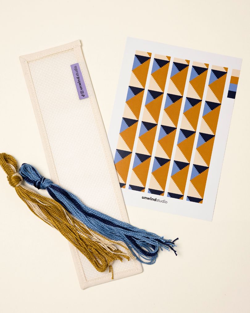 a blank canvas plus threads with a graphic flyer
