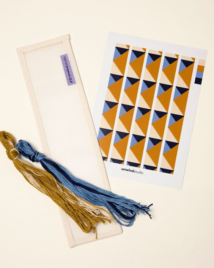 a blank canvas plus threads with a graphic flyer
