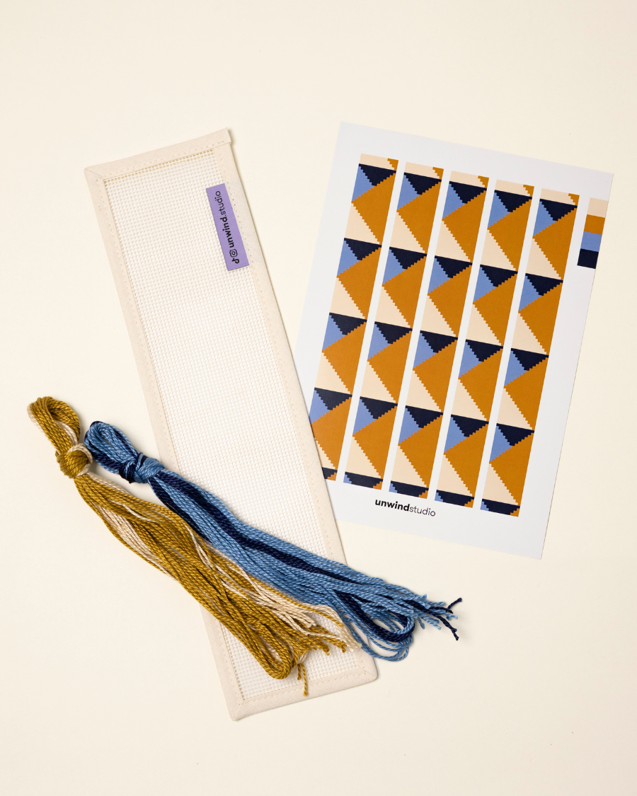 a blank canvas plus threads with a graphic flyer