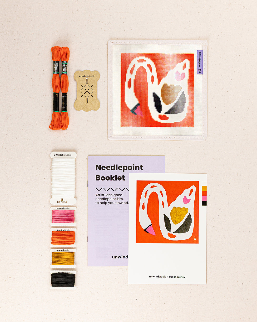 Swan on Red Needlepoint Kit by Unwind Studio