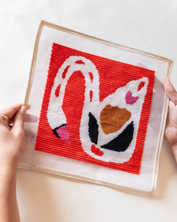 Swan on Red Needlepoint Kit by Unwind Studio