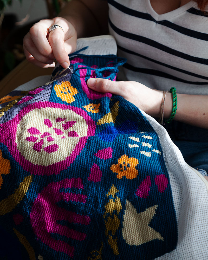 Pomegranates & Flowers Needlepoint Cushion Kit by Unwind Studio