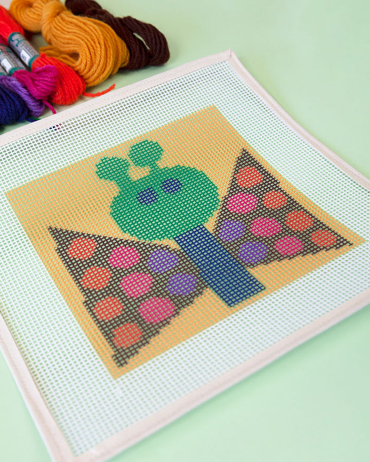 Butterfly Spotty Wings Needlepoint Kit for Kids with canvas and threads by Unwind Studio