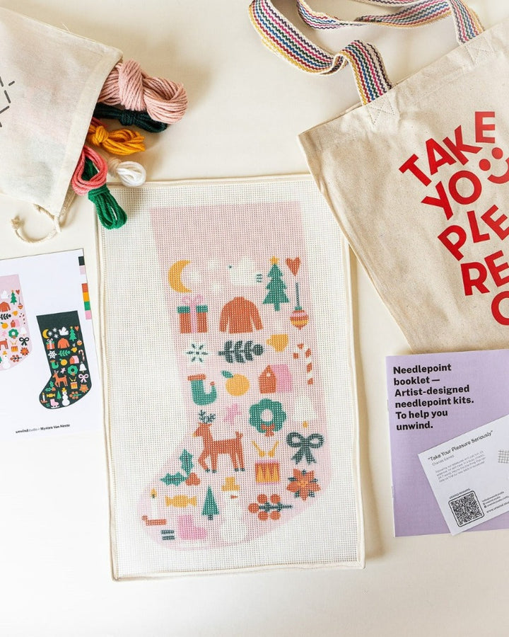 Folk Needlepoint Christmas Stocking pattern by Myriam Van Neste for Unwind Studio