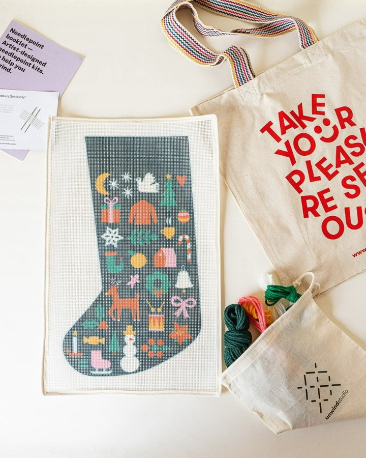 Folk Christmas Stocking Needlepoint Kit by Unwind Studio