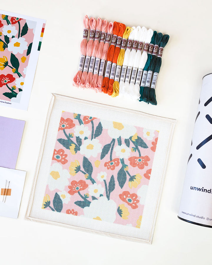 Contemporary Floral Pattern Needlepoint Kit by Unwind Studio