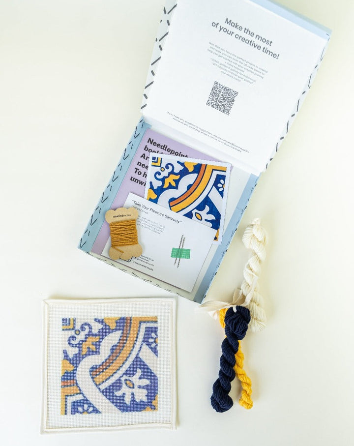 Portuguese Tiles Needlepoint Kit - Carvalhinho Camel with canvas and threads, by Unwind Studio