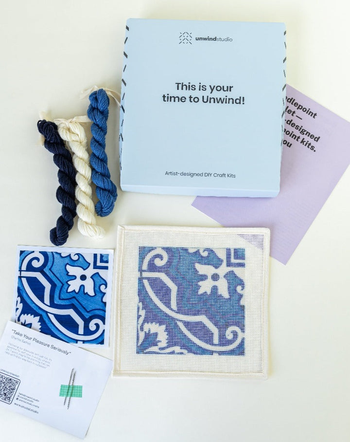 Portuguese Tile Needlepoint Kit: Blues by Unwind Studio