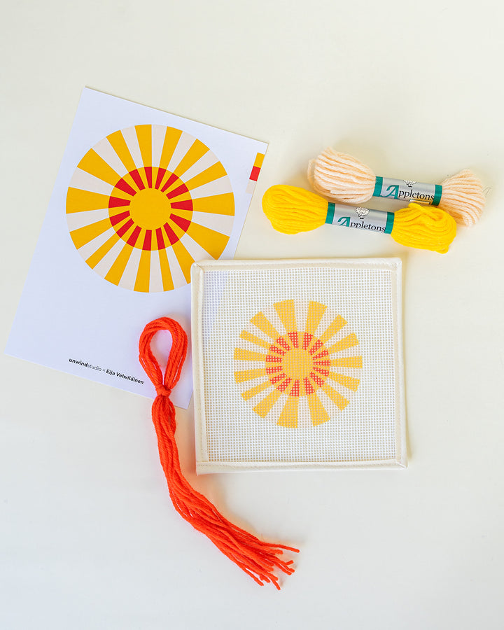 Finnish Loiste Needlepoint Ornament Kit with canvas, threads and needles, by Unwind Studio