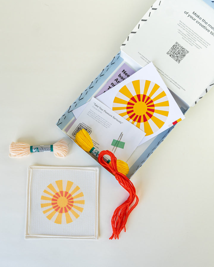 Finnish Loiste Needlepoint Ornament Kit with canvas, threads and needles, by Unwind Studio