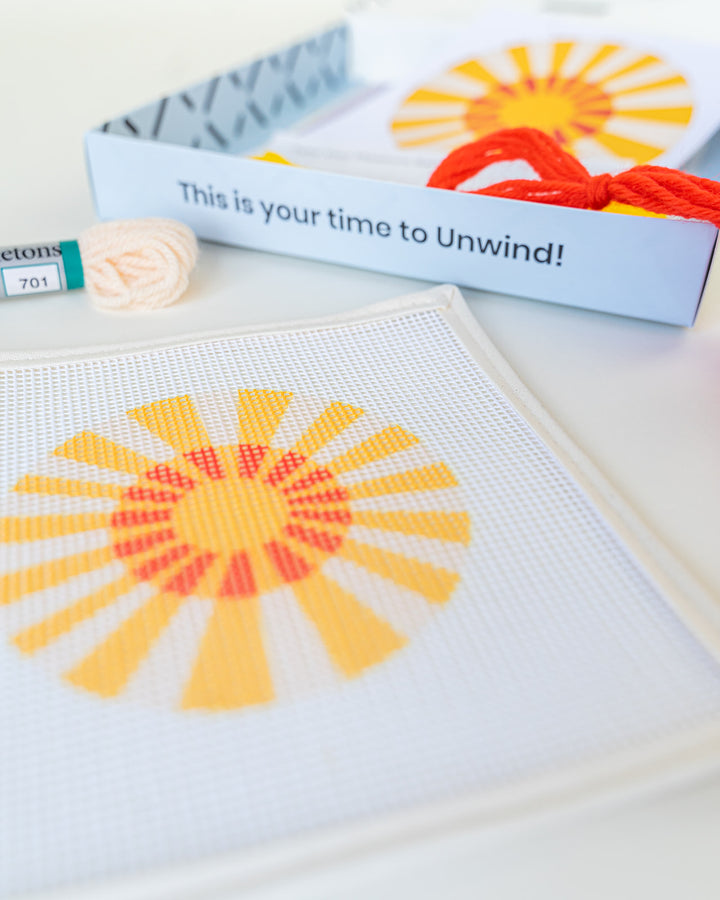 Finnish Loiste Needlepoint Ornament Kit with canvas, threads and needles, by Unwind Studio