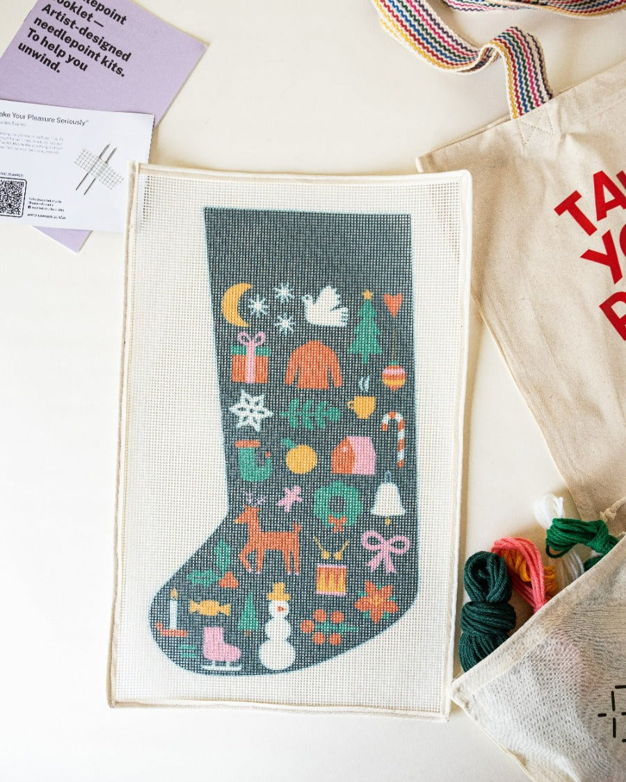 Folk Christmas Stocking Needlepoint Kit by Unwind Studio