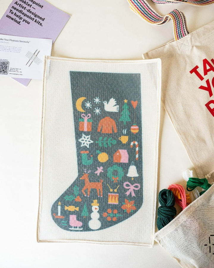 Folk Christmas Stocking Needlepoint Kit by Unwind Studio