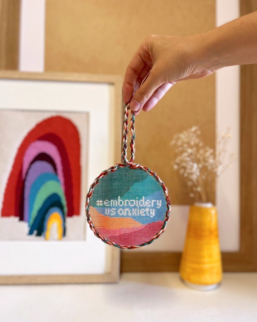 "Embroidery VS Anxiety": Mental Health Awareness Ornament Needlepoint Kit by Unwind Studio