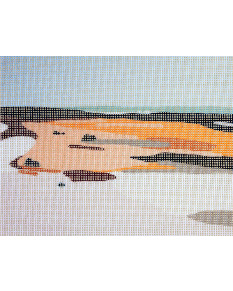 Needlepoint canvas with illustration of sandy beach dunes and sky