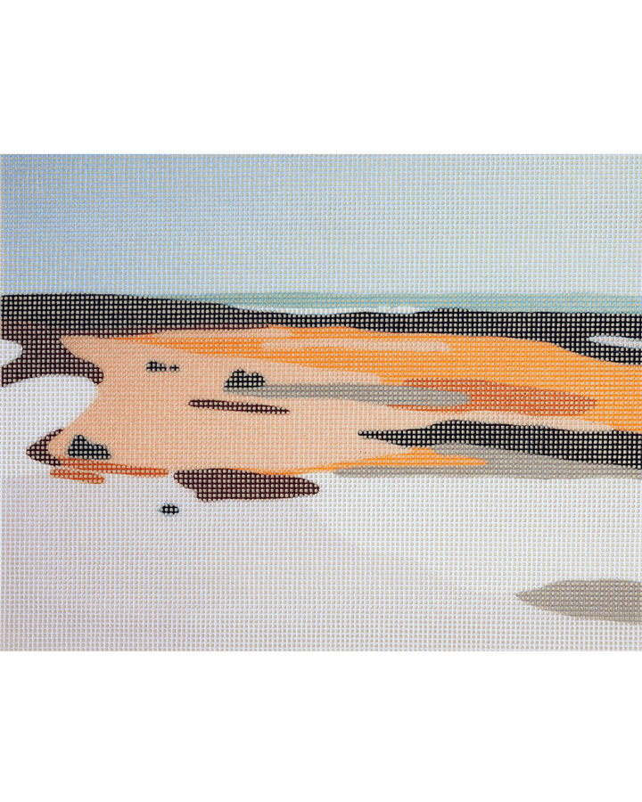 Needlepoint canvas with illustration of sandy beach dunes and sky
